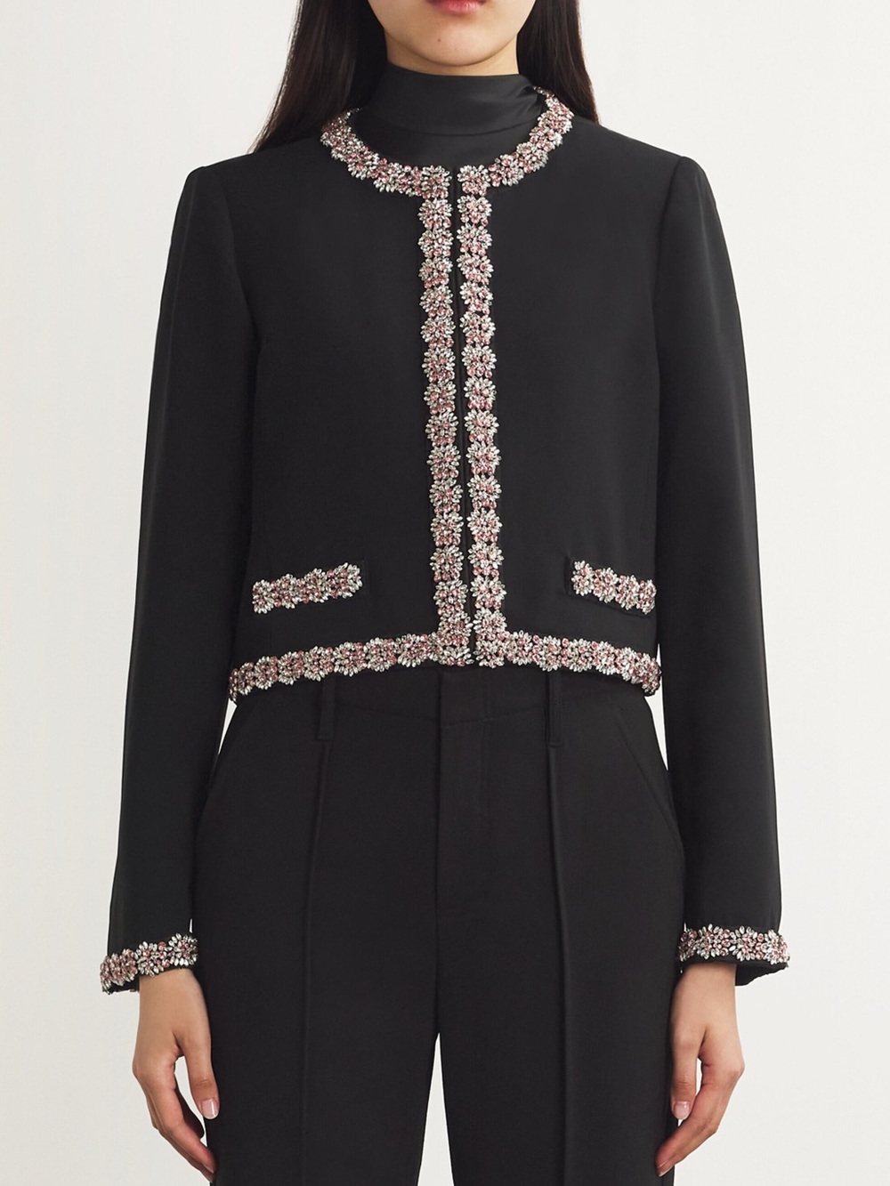 🆕 CINQ A SEPT Penelope Sunburst Embellished Jacket in Black Sz 10